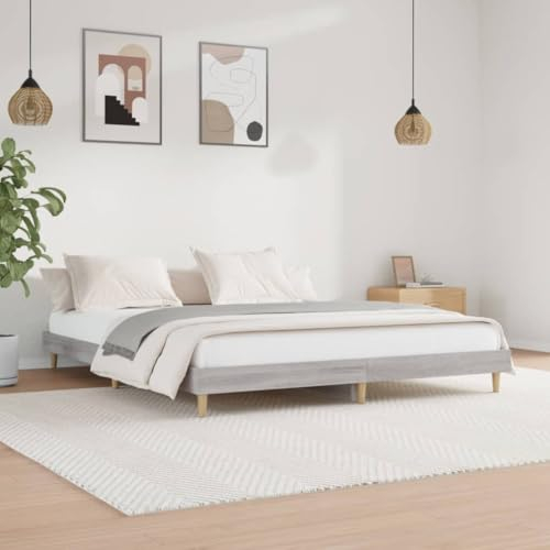 THOYTOUI Bettgestell, Bettrahmen Bettsystem Betten Seniorenbett Geeignet für Hotel Wohnung Gästezimmer Mehrbettzimmer Grau Sonoma 120x200 cm Holzwerkstoff