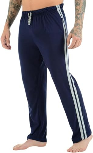 COSHAL® Herr loungwear träningsbyxor 2 sidor randiga öppna fållbyxor vardagliga svettbyxor herr träningsoverall herr loungebyxor herr nattkläder byxor, Marinblått Xsp, XXL
