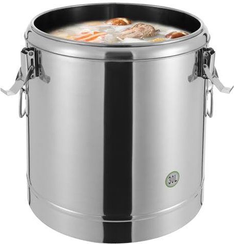 AUYART Seau isotherme, récipient à soupe avec 2 poignées anti-brûlure, boîte isotherme commerciale, grande capacité, anti-fuite, seau à glace, transport de soupes alimentaires (30 l)