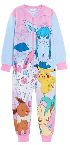 Pokémon Pijama de mono para niñas, forro polar, todo en uno, con cremallera, ropa de estar por casa, pijama de dormir, multicolor, 11-12 años