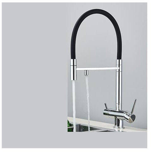 JQQJZLC Robinet de Cuisine à Eau purifiée Robinet à Double poignée monté sur comptoir Robinet de mélange d'eau filtrée Mélangeur de Tuyau Flexible Rotatif à 360 degrés (Chrome)