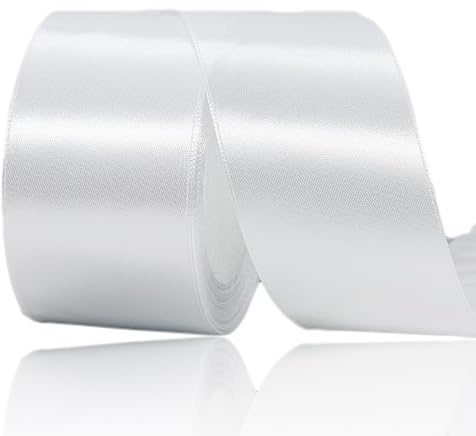 Satinband Weiss 50mm Breit, 23 Meters Geschenkband Weiß Satinbänder Stoff Schleifenband zum Geschenkverpackung, Weihnachten, Bastelarbeiten, Geburtstag und Hochzeitsdekoration