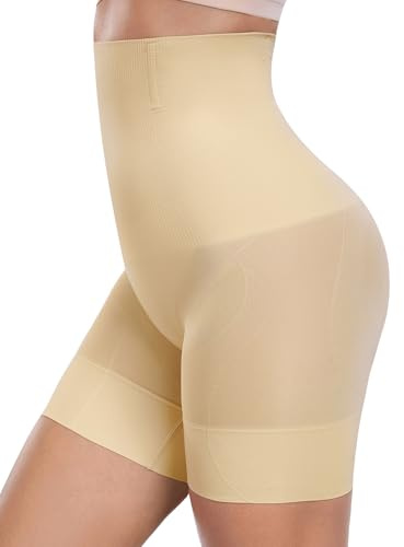 CMTOP Braga Faja Reductora Mujer Cintura Alta Adelgazante Bragas Moldeadoras Sin Costuras, Abdomen Braguitas Shorts Invisible Pantalones de Cuerpo Cortos Shapewear Control de Barriga(Beige,L)