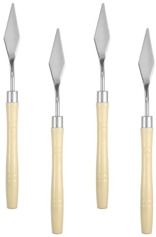 sourcing map 4pcs Palette Knife Painting Tool 6.89 Pointed Stainless Steel Blade Plastic Handle Spatula Painting Pallet Knife for Oil Acrylic Canvas, Beige