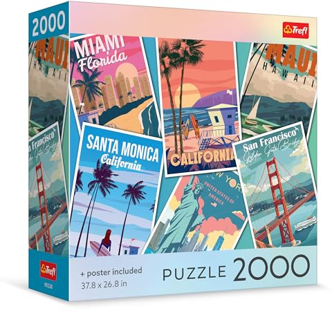 Trefl - Square Box - Journey Through The USA, 2000 Piece Jigsaw Puzzle 38x27 Print, DIY Puzzle, Creative Fun, Classic Jigsaw for Adults and Children from 12 Years Old