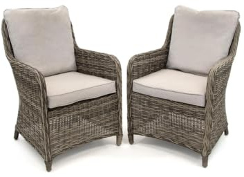 Green Spirit 2er Set Gartenstühle Ria - grau, Polyrattan, Hochlehner, mit Armlehnen, 60x65x91,5 cm - Garten-Stühle, Garten-Sessel, Rattan-Stühle für Terrasse