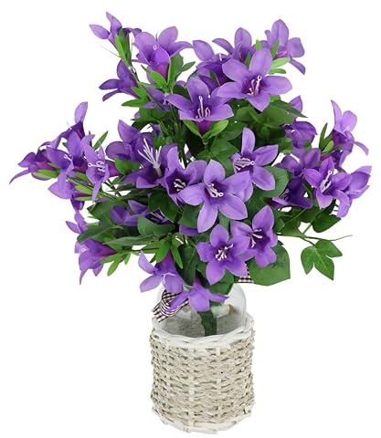 Klockblombukett i vas 36 cm stjärnblommor konstgjorda blommor bordsdekoration mittstycke bord blommor dekoration dekorativa blommor bröllop bordsblommor konstgjord bukett blombukett liljor syren