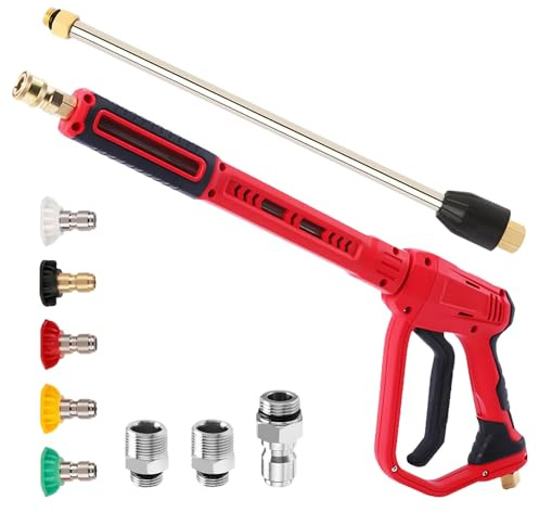 High Pressure Washer Gun, 3 in 1 Pressure Washer Lance with Extension Wand and 5 Nozzle Tips, 4000 PSI M22 Fittings Quick Connector Jet Wash Gun for Cleaning Cars, Walls and Windows