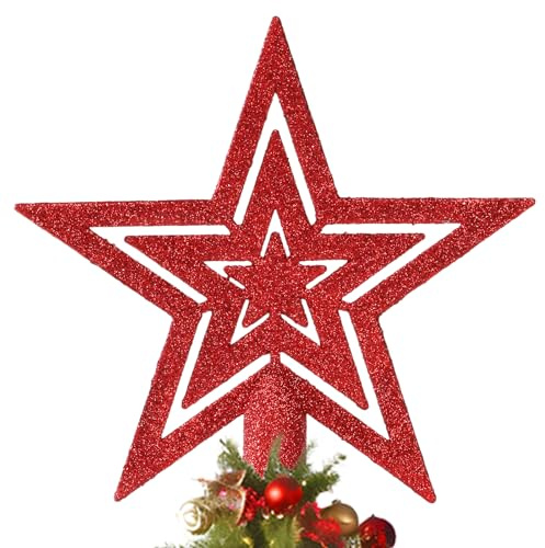 Rot Glitzernde Weihnachtsbaumspitze Stern, Glänzenden Christbaumspitze Festlicher Weihnachtsstern für Tannenbaumdekoration, Party Dekoration, Weihnachtsfeier & Geschenkidee