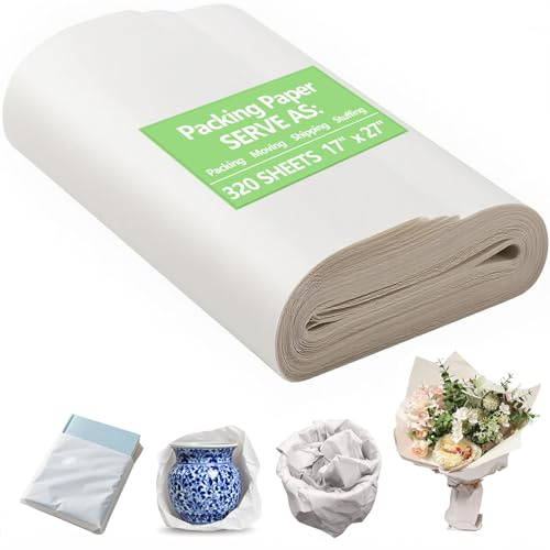 MAXTBEE Packing Paper Sheets for Moving, 320 Sheets Heavy-Duty & Durable Newsprint Paper, 17 × 27 Large Paper Packing Sheets for Wrapping Fragiles, Dishes & Furniture, 10 Lbs
