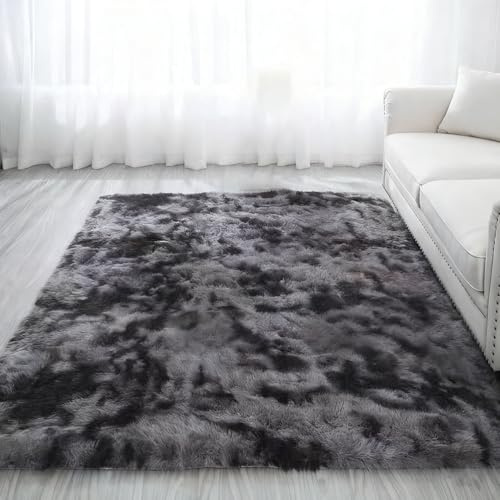 LIHUANE Teppich Wohnzimmer 80 x 450 cm Super Soft Hochwertiger Shaggy Modern Flauschiger Fellteppich Pflegeleicht Und Robust für Terrasse Und Garten, Dunkelgrau