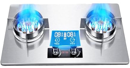 THEGA Cucina A Gas da 7,2 KW - Piano Cottura A Gas da Campeggio A 2 Fuochi, Piano da Tavolo Indipendente in Acciaio Inossidabile, Fornello A Gas con Timer da 180 Minuti(LPG)