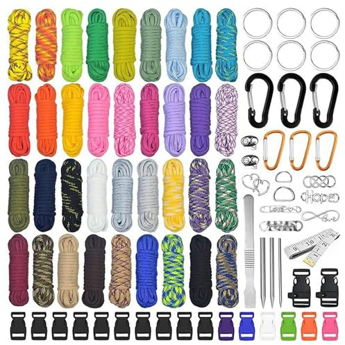 DXIA 36pcs Sangles d’Escalade, Coloré Multifonction Paracordes pour Parachute Bracelet, 4 mm Multicolore Paracord, Idéal pour l'artisanat, Convient pour Diverses Activités de Camping