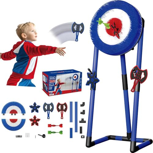 Jeu de lancer de hache – Jeu de cible pliable avec haches et fléchettes pour s'amuser en famille intérieur/extérieur – Comprend 2 haches et 2 fléchettes