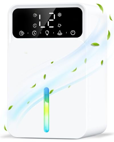 Déshumidificateur d’air électrique 1500mL, avec 12Hminuterie, dégivrage auto, arrêt auto, silencieux, 7 lumières LED, pour maison, salle de bain, chambre