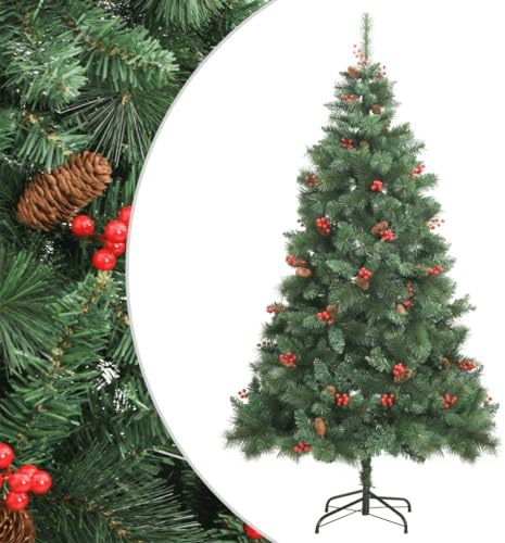 sephironlbb Konstgjord julgran, hopfällbar, 240 cm med kottar bär och stativ, verklighetstroget dekorerad, PVC-gran för vardagsrum, inomhus advent, brandsäker
