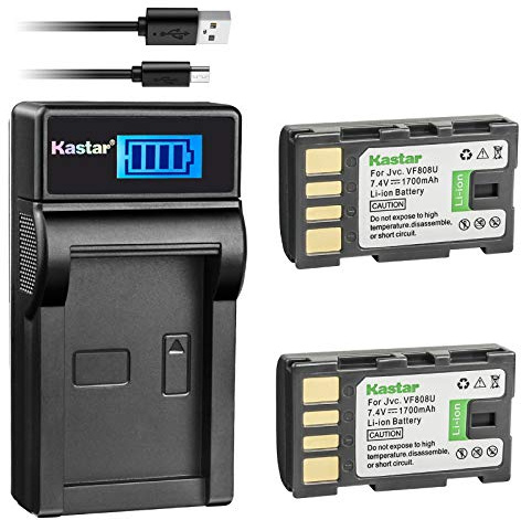 Kastar Battery (X2) & Slim LCD Charger for JVC BN-VF808 BN-VF808U BN-VF815 BN-VF823, Everio GZ-MG130 GZ-MG330 GZ-HD7 GZ-HM30 GR-D745 Series Camcorders