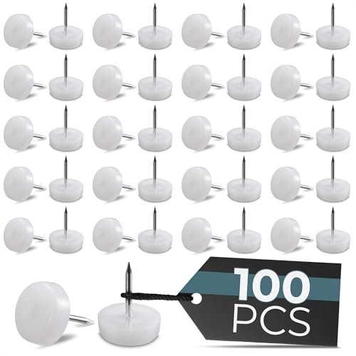 100 Pcs Nail in Furniture Glides, 0.8x0.7 (20.3 x 17.8mm), Nylon (White)