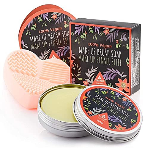 Tritart Makeup Pinsel Seife zur Reinigung Set - veganer Kosmetikpinsel Reiniger mit Silikon Bürste - Kosmetik Pinselreinigung - Pinselreiniger und 100g Pinselseife