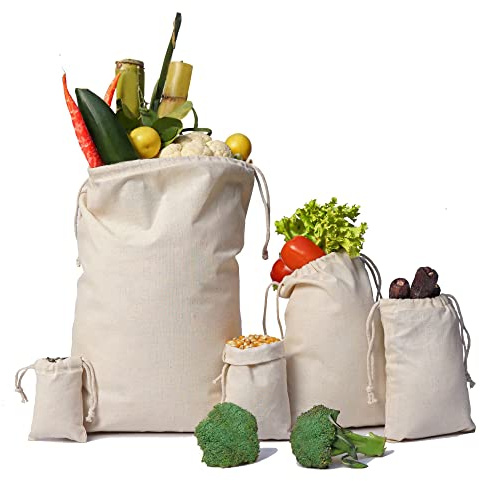 Cotton Muslin Bags, 100% Organic Cotton with Double Drawstring. Premium Quality Reusable Eco-Friendly Natural Muslin Bags. (10, 6 x 8 Inches)