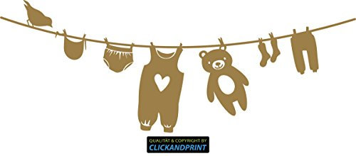 CLICKANDPRINT Aufkleber » Wäscheleine Baby, 250x93,8cm, Gold Spiegelglanzfolie • Dekoaufkleber / Autoaufkleber / Sticker / Decal / Vinyl