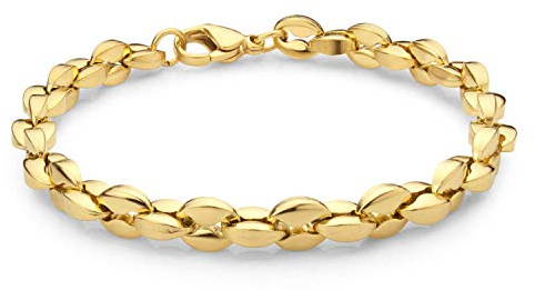 555Jewelry Stainless Steel Solid Unisex Womens Mens Hollow Coffee Bean Link Stylish Solid Lightweight Fashion Jewelry Accessory Chain Bangle Bracelet, Yellow Gold, 8 Inch