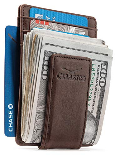 Claasico Money Clip Leather Wallet For Men Slim Front Pocket RFID Blocking with Super Strong Magnetic