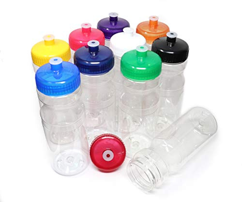 Rolling Sands 24 Ounce BPA-Free Clear/Rainbow Plastic Water Bottles, Set of 10, Made in USA