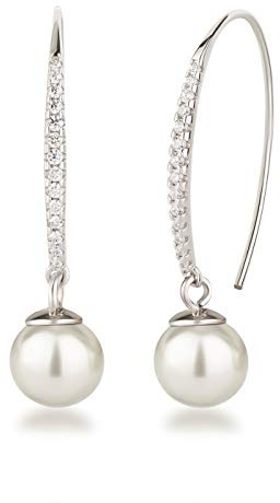 Schöner-SD Schmale Ohrhaken Ohrringe 925 Silber mit Perle weiß