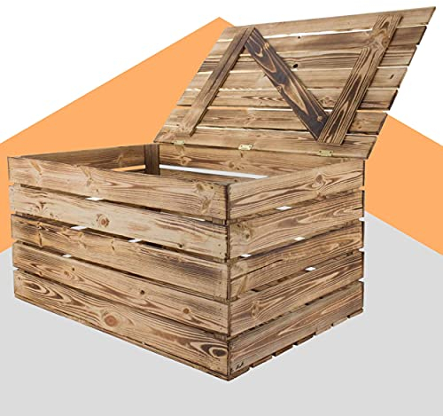 Obstkisten Online Holztruhe mit Deckel Truhe Couchtisch im Landhausstil, Stauraum für Decken, Kissen im Schlafzimmer (80x50x39cm groß geflammt)
