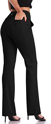 DAYOUNG Bootcut Yoga Pants for Women Tummy Control Workout Bootleg Pants High Waist, 4 Way Stretch Pants Y52-Black-L