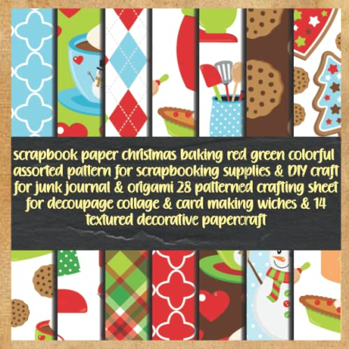 scrapbook paper christmas baking red green colorful assorted pattern for scrapbooking supplies & DIY craft for junk journal & origami 28 patterned ... wiches & 14 textured decorative papercraft