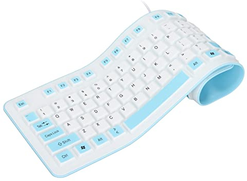 Teclado con Cable USB Plegable, Teclado de Silicona Impermeable Silencioso de 106 Teclas, Teclado Enrollable a Prueba de Polvo Inalámbrico Bluetooth, Conveniente para Llevar, para PC Portátil(Azul)