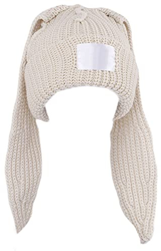 caoxhenr Rabbit Ears Knit Hat Crochet Knitted Hat Skullies Beanie Long Ear Bucket Hat Cute Bunny Hat for Women Autumn Winter Warm