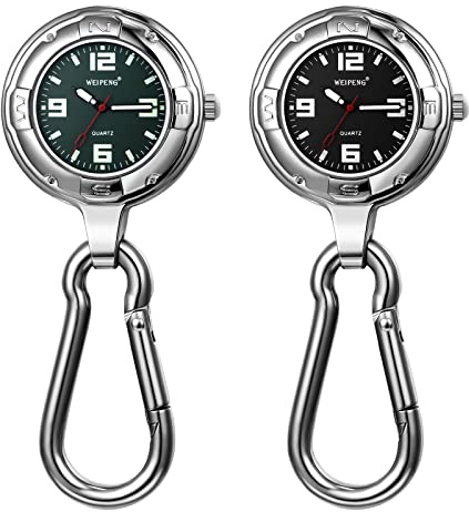 JewelryWe Taschenuhr mit Karabiner Befestigung Leuchtendes Gesicht Analog Quarz Uhr für Ärzte Krankenschwestern Sanitäter Köche