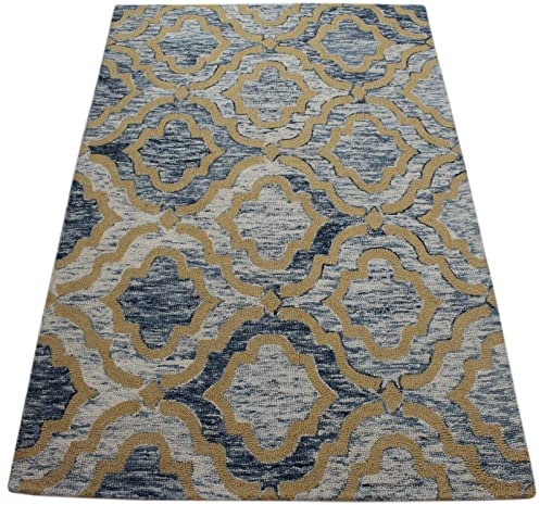 Teppich 100% Wolle Gelb Beige Blau Orientteppich 150X240 cm Handgetuftet MH930