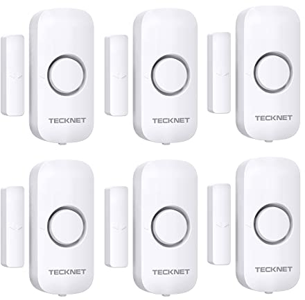 TECKNET Allarme Casa Senza Fili, Mini Sensori Allarme Porte E Finestre, Allarme & Campanello 2-in-1, Controllo del Volume a 3 Livelli, Sistema di Allarme per Casa, Negozio, Ufficio, Garage (6 PCS)