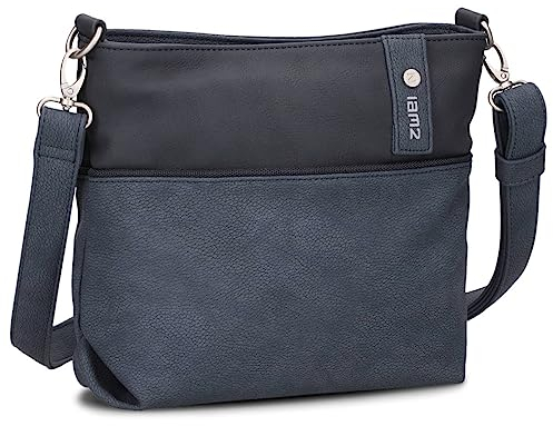 Zwei Damen Umhängetasche JANA J8 Crossbody Bag 3 Liter Bicolor Handtasche im Canvas-Stil, weiches Kunstleder, ideal für den Alltag, inkl. 2 abnehmbare Schultergurte kurz & lang (nubuk-ink)