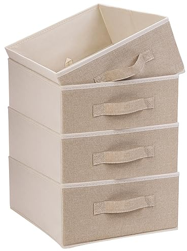 OVAKIA Aufbewahrungsboxen Stoff Groß Schubladen Organizer für Kleidung | 4er Set, 39 x 28 x 14 cm faltbare stabil aufbewahrungswürfel für kleiderschrank unterwäsche usw