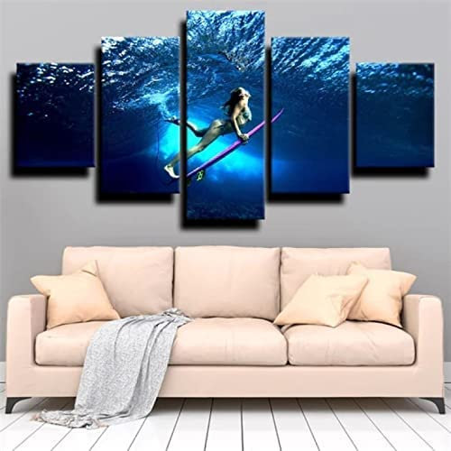 Kunstdrucke Gemälde 5 Teilig Leinwand Drucke,Wand Für Zuhause Malerei Wohnzimmer Wohnung Deko Modulare Bilder Extremsport Surfen Hd Gedruckt Poster Rahmenlos 150 X 100 Cm Schlafzimmerbürohotelwandkun