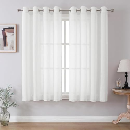 CUCRAF Leinenoptik Voile Vorhänge mit Ösen Gardinen Wohnzimmer Schlafzimmer, Off White, H145 x B140cm 2er Set