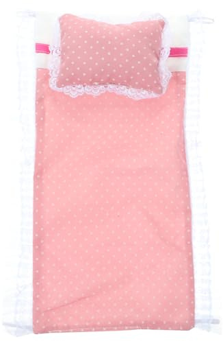 SAFIGLE Puppenhaus Bettwäsche Satz Rosa Miniatur Bettlaken Kissen Steppdecke Zubehör Kleiner Bettwäsche für Puppenbett Schlafzimmer Dekoration Kinderzimmer Rollenspiele