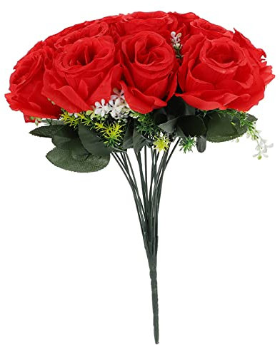 GOOHOCHY Bouquet Artificiali Per Cimitero Rosse Per Decorazioni Non Sbiadiscono Per Commemorazioni e Cerimonie Funebri