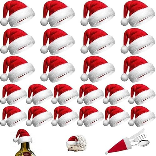 DHRUTI 24 stycken mini julmössa dekoration, juldekoration jultomtemössa liten, jul vinflasksskydd, klubba godisskydd, jul bestickväska för bordsdekoration, 2 storlekar
