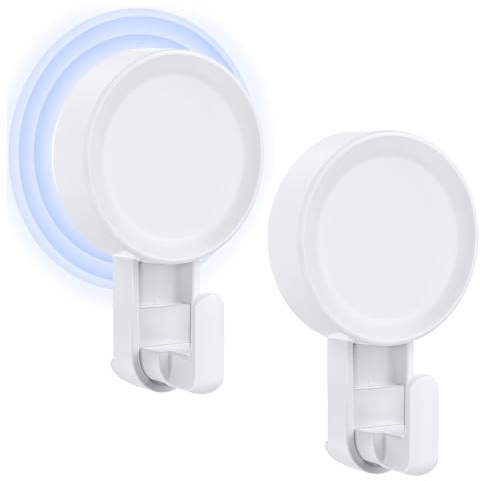 Teletrogy 2-Pack Saugnapf Haken vakuum, Max 5KG, 65 mm, Saugnapf mit Haken, Saughaken Ohne Bohren Haken Bad, Wiederverwendbar Saugknöpfe für Dusche Küche Glas Fenster, (DF Hook)