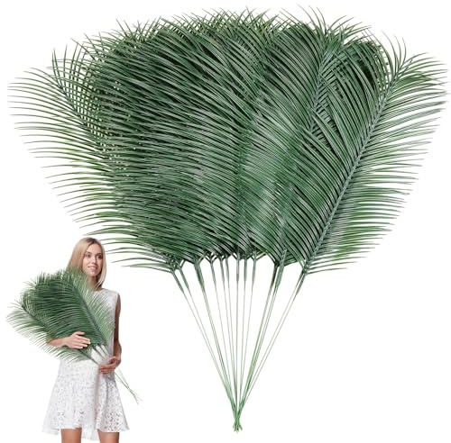 Hotop 50 Pcs Passover Large Palm Leaves 31 Inches Feast of Tabernacles Artificial Fake Palm Luau Party Greenery Leaves for Safari Jungle Stems Fronds Plant Beach Party Supplies