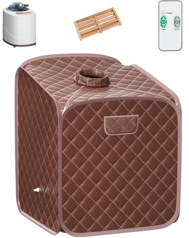 Multigot Portable Steam Sauna, Folding Personal Sauna Tent with Remote Control, Folding Chair and Foot Massage Roller, Full Body Steam Spa for Therapy Detoxify Slimming (Coffee)