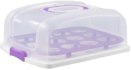 EWAFILU Cake Carrier with Lid, Purple Cake Holder Cupcake Container for 12 Cupcakes or 1 Large Cake Pie Pizza Tart 2 in 1 Portable Dessert Container for Cake Pie Muffin