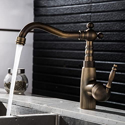 Waschbecken Wasserhahn 360 drehbarer Küchenarmatur, Badarmatur, Antik-Bronze-Finish Messing Waschbecken Wasserhahn, Waschbecken Mischbatterie Waschtischarmaturen (Color : A)