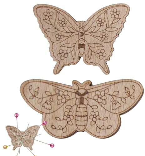 Ruwshuuk Soporte magnético para agujas de madera de haya con diseño de mariposa, soporte de agujas de madera de haya, delicado soporte para agujas de coser para clip de pelo